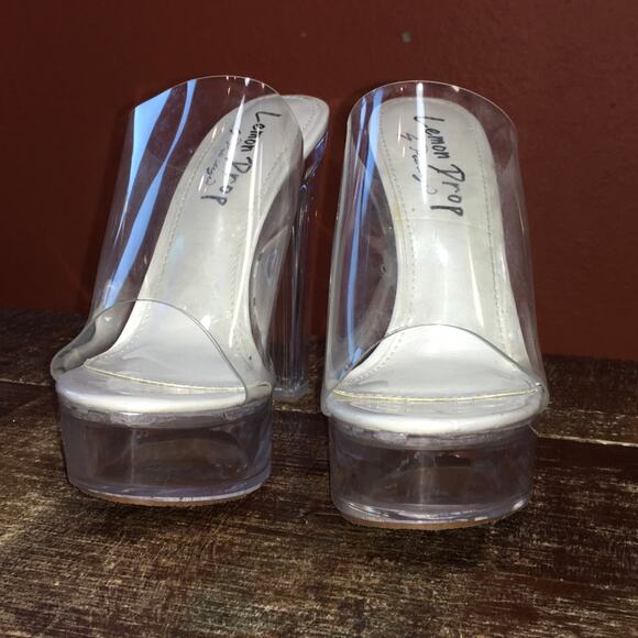 Privileged Lemon Drop Clear Vinyl Heels Womens 9 Dancer Platform Stripper Shoes - Picture 3 of 8